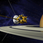 An artists conception of the Cassini-Huygens spacecraft in orbit around Saturn. Data from this spacecraft provides images of cryovolcanism on Enceladus, and strong evidence of a subsurface liquid water ocean. Image: public domain. Source: http://photojournal.jpl.nasa.gov/catalog/PIA03883.